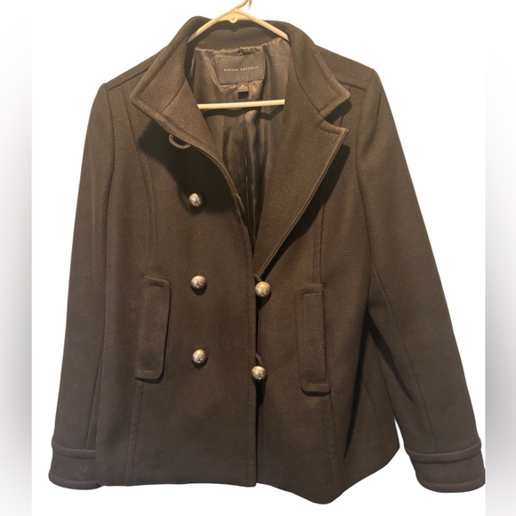 Banana Republic Jackets & Blazers - GUC Banana Republic black medium women pea coat wool silver buttons vintage 90s